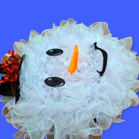 ☃️❄️ HANDMADE DECO MESH SNOWMAN FACE WREATH WINTER - Picture 3 of 4